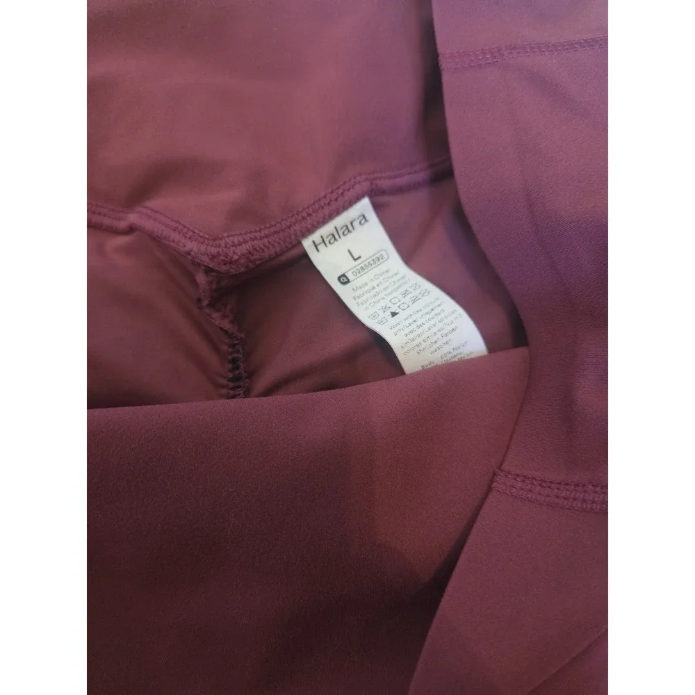 Halara Womens High Waisted Scrunch Butt Pockets Leggings Burgundy Crop Large